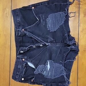 Levi black distressed denim 501 shorts